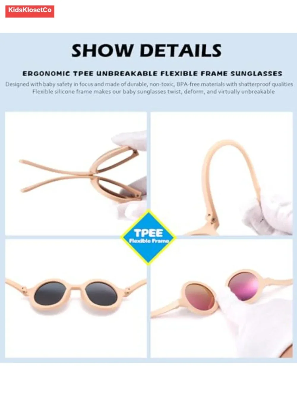Bendable Polarized Baby Sunglasses with Strap Round Flexible TPEE Infant Toddler